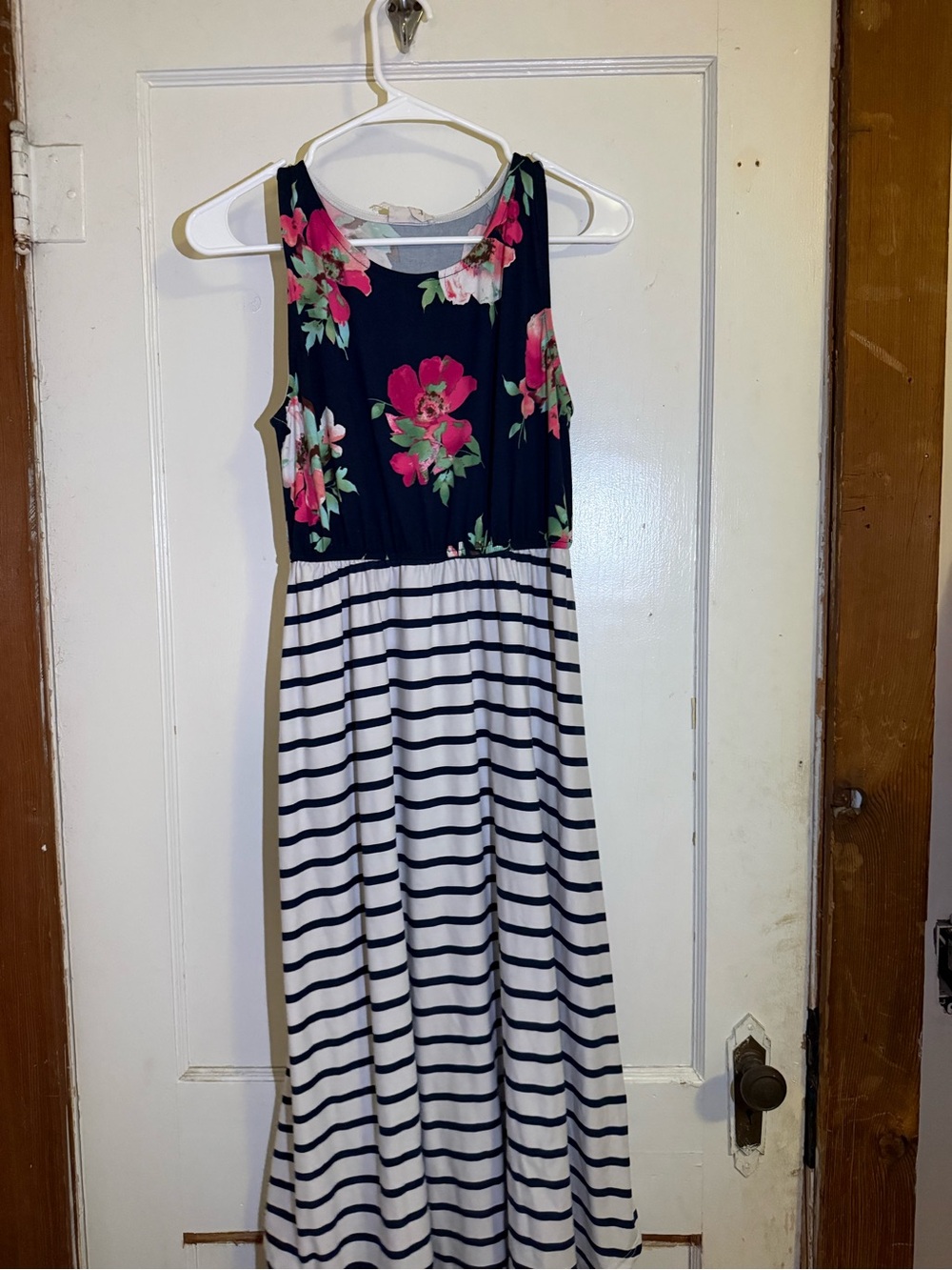 Girls Navy Floral & Stripe Maxi Dress